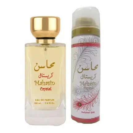 Lattafa Perfumes Mahasin Crystal 2-Piece Set for Women 3.4oz Eau De Parfum Spray + 1.7oz Deodorant Spray Lattafa