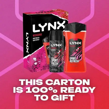 LYNX Recharge Deodorant Gift Set Body Wash & Body Spray for His Daily Routine Axe/Lynx