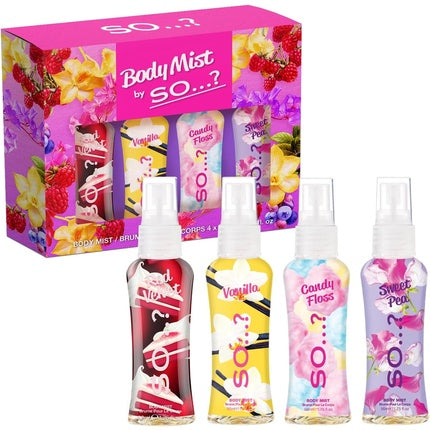 By So...? Women's Mini Body Mist Gift Set with Red Velvet, Vanilla, Candy Floss & Sweet Pea Fragrance Spray 4x50ml Sweet Obsession So…