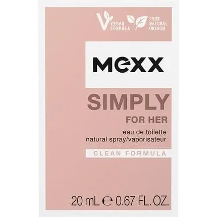 Mexx Simply for Her Eau De Toilette Fresh Floral Elegant Femme Natural Vegan Formula 20ml Mexx