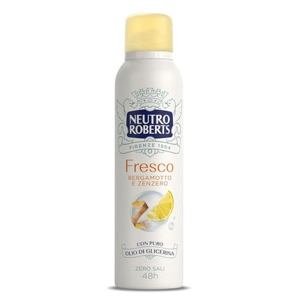 Neutro Roberts Deodorant Spray Fresh Yellow Bergamot and Ginger Aluminum-Free Stain-Free with Pure Glycerin Oil Deodorant for Men and Women Dermatologically Tested 150ml 48h Neutro Roberts