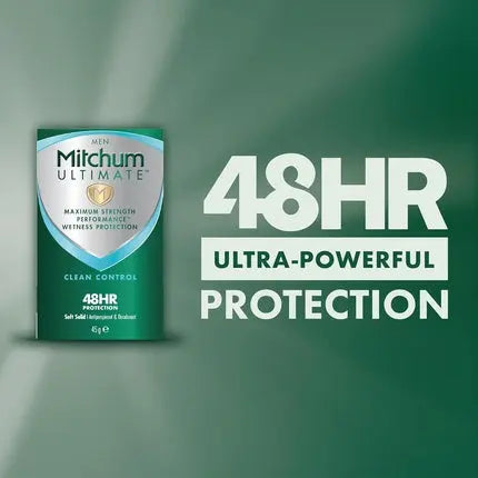 Mitchum Ultimate 48HR Protection Soft Solid Cream Stick Deodorant for Men & Antiperspirant Clean Control Dermatologist Tested 45g Mitchum