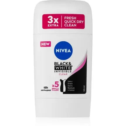 Nivea Black & White Invisible Clear Antiperspirant Solid 50 ml Nivea