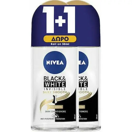 Nivea Black & White Invisible Silky Smooth Women's Deodorant Roll-On 48 Hours Protection - 2x50ml Nivea