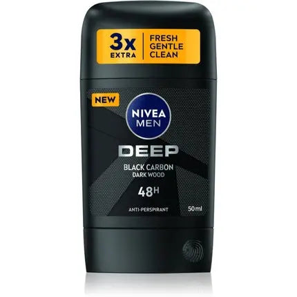 Nivea Men Deep Antiperspirant Stick for Men - 50 ml, Black Carbon Dark Wood Scent Nivea