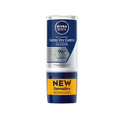 Nivea Men Derma Dry Control Antiperspirant Roll-On 50ml - Long-Lasting Sweat And Odor Protection Nivea