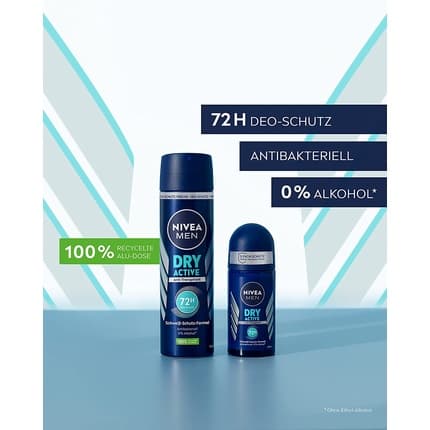 Nivea Men Dry Active Deo Spray 150ml With 72h Protection and Dual-Active Formula 150ml