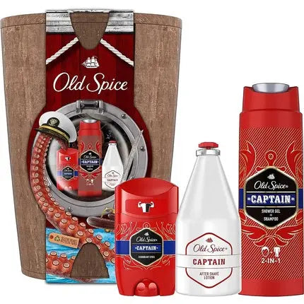 Old Spice Wooden Barrel Father's Day Gifts for Men with Captain Aluminum Free Deodorant Stick, Shower Gel and Aftershave Lotion Old Spice