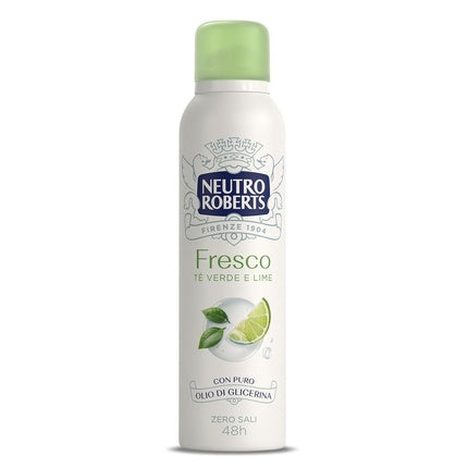 Neutro Roberts Deodorant Spray Fresh Green Green Tea and Lime Aluminum-Free Stain-Free with Pure Glycerin Oil Deodorant for Men and Women Dermatologically Tested 150ml 48h Green Tea and Lime 1.00ml Neutro Roberts