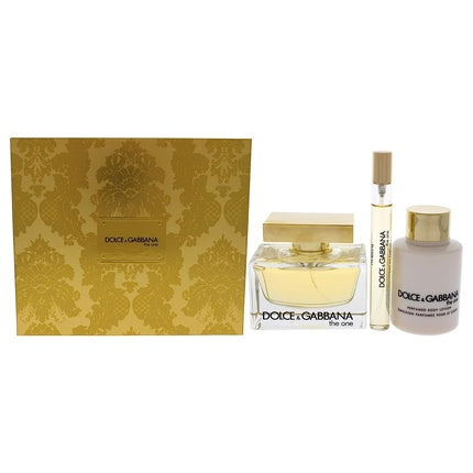 Dolce and Gabbana The One 2.5oz EDP Spray 0.33oz EDP Spray 3.3oz Perfumed Body Lotion Women 3 Piece Gift Set Maison des fragrances