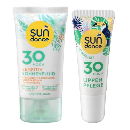 SUNDANCE Sensitive Sun Fluid Moisturizer for Sensitive Skin without Perfume & Octocrylene SPF 30 50ml + Mint Lip Care SPF 30 10ml Maison des fragrances