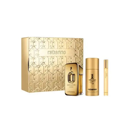 Paco Rabanne 1 Million Gold Parfum 50ml, Deodorant Spray 150ml, And Travel Spray 10ml Set Paco Rabanne