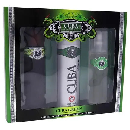 Parfum de France Cuba Green Men's Gift Set Eau de Toilette 100ml Deodorant 200ml Aftershave 100ml Parfums De France