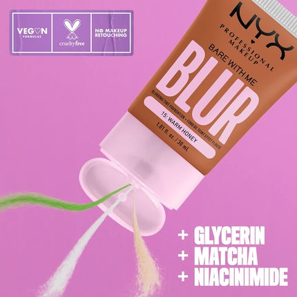 NYX PROFESSIONAL MAKEUP Bare With Me Blur Skin Tint Foundation with Matcha, Glycerin & Niacinamide Warm Honey 1.01 Fl Oz