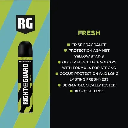 Right Guard Men's Deodorant Fresh 48 Hour High Performance Anti-Perspirant Aerosol Spray No White Residue Alcohol Free Dermologically Tested 150ml Right Guard