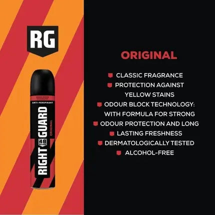 Right Guard Men's Deodorant Original 48 Hour High Performance Anti-Perspirant Aerosol Spray No White Residue Alcohol Free Dermologically Tested 150ml Right Guard