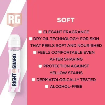 Right Guard Women's Soft Deodorant 48 Hour High Performance Anti-Perspirant Aerosol Spray No White Residue Alcohol Free Dermologically Tested 250ml Right Guard