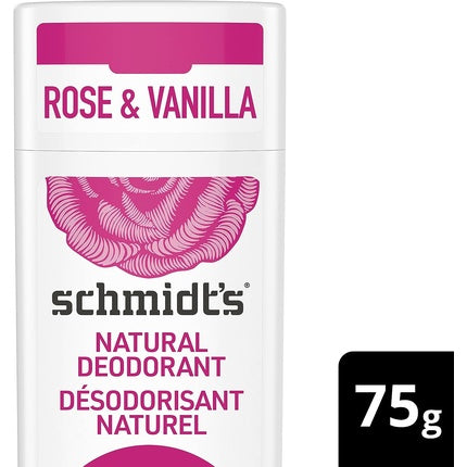 Schmidt's Natural Rose & Vanilla Deodorant Stick Aluminum-Free Vegan Cosmetics for Long-Lasting Freshness 58ml Schmidt´S