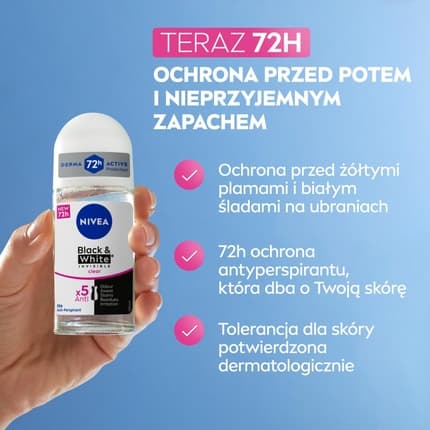 Nivea Black & White Invisible Clear Roll-On Antiperspirant Déodorant (Déo) Mixte 50ml