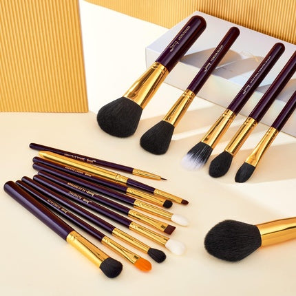 Jessup 15 Piece Pro Makeup Brush Set Beauty Cosmetics Powder Foundation Eyeshadow Eyeliner Blending Lip Tools Purple/Gold T095 Rose Gold/Purple
