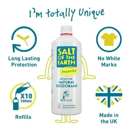 Salt Of the Earth Natural Deodorant Spray Refill Unscented 1000ml Salt Of The Earth