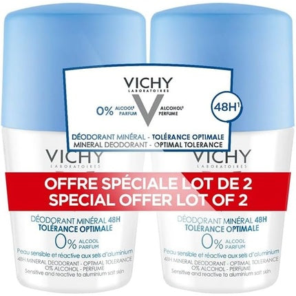 Vichy 48hr Mineral Deodorant Optimal Tolerance Roll-On 50ml - Pack of 2 Vichy