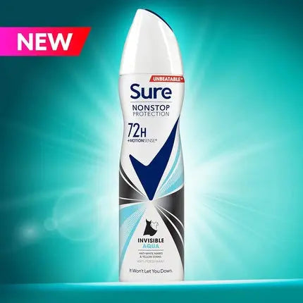 Sure Invisible Aqua Nonstop Protection Anti-perspirant Deodorant Aerosol 72h Protection Spray 250ml Sure