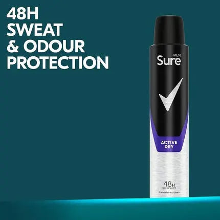 Sure Men Active Dry Anti-Perspirant Aerosol Deodorant for Men 48-Hour Sweat and Odor Protection 200ml Fresh Sure