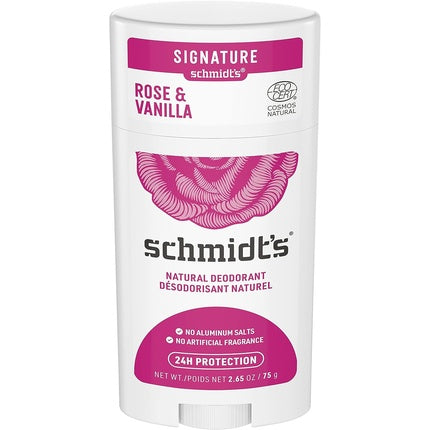 Schmidt's Natural Rose & Vanilla Deodorant Stick Aluminum-Free Vegan Cosmetics for Long-Lasting Freshness 58ml Schmidt´S