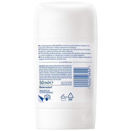 Nivea Black & White Silky Smooth Antiperspirant Stick Déodorant (Déo) Mixte 50ml