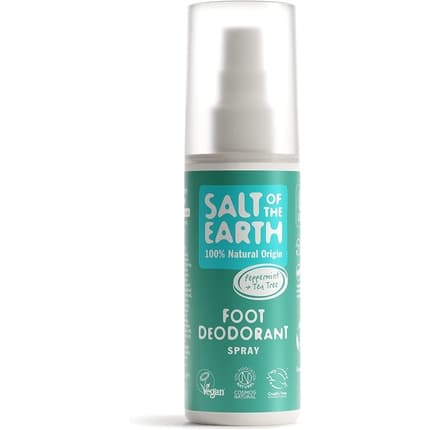 Salt of the Earth Natural Foot Deodrant Spray Cooling Menthol Vegan Long Lasting Protection Paraben Free Made in the Uk Peppermint & Tea Tree 100ml