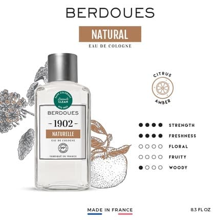 Berdoues 1902 Natural Amber Citrus Scent Made in France 8.3 fl.oz. Eau de Cologne (EDC) Mixte 245ml