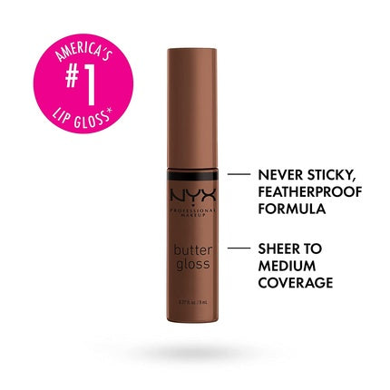 NYX Professional Makeup Butter Gloss Brown Sugar Fudge Me Non-Sticky Lip Gloss 0.28 Fl Oz - Pack of 2