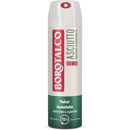 Borotalco Dry Spray Deodorant for Men Alcohol-Free with Absolute Talcum 150ml Italian Gourmet E.R