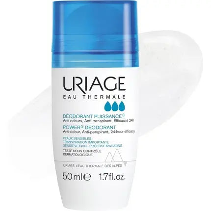 Uriage Power3 Deodorant Roll-On 50ml Triple Action Anti-Odour Anti-Perspirant 24H Efficacy No Stains Long-Lasting Formula Hypoallergenic Uriage