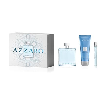Azzaro Chrome - Fresh s Gift Set - Full Size () + Travel Size () + Scented Hair and Body Shampoo Eau de Toilette 3.3oz pour homme