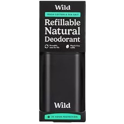 Wild Deodorant Natural Refillable Vegan Eco-Friendly Aluminium Free Long Lasting Protection 100% Natural Ingredients Starter Kit Case & Refill 40g Fresh Cotton & Sea Salt Wild