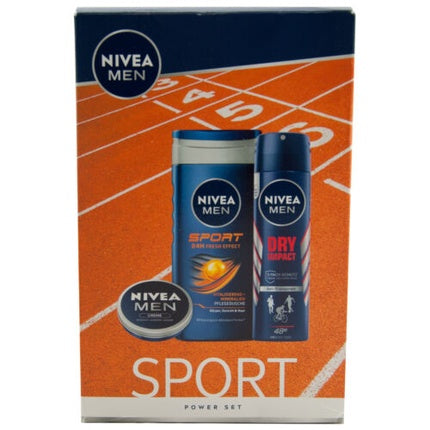 Nivea MEN Gift Set SPORT 3-Piece Shower Gel Deodorant Spray Dry Impact Cream Nivea