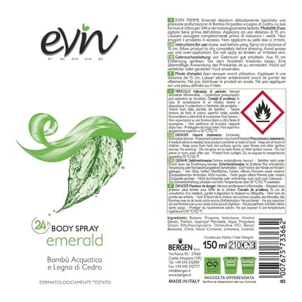 ‎Evin Evin Deodorant Emerald Aquatic Bamboo and Cedarwood 24h Active Formula Dermatologically Tested Déodorant (Déo) Femme 150ml