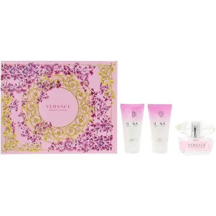 Versace  Bright Crystal 3 Piece Gift Set: Eau De Toilette 50ml, Shower Gel 50ml, Body Lotion 50ml Versace