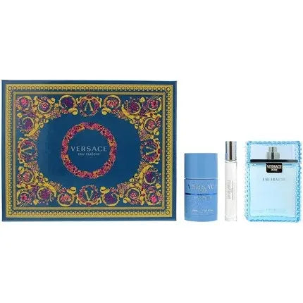 Versace  Man Eau Fraiche Coffret Avec Eau de Toilette 100ml, Deodorant Stick 75ml, and Travel Spray 10ml Versace