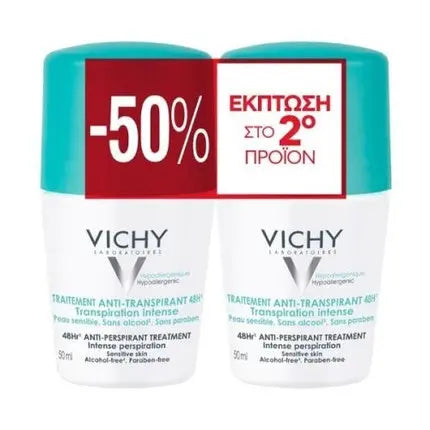 Vichy Promo 48h Intensive Anti-Perspirant Roll-On Deodorant 50ml - Pack of 2 Vichy