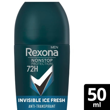 Rexona Men Nonstop Protection Deo Roll-On Invisible Ice Fresh Antiperspirant with 72 Hours Sweat and Body Odor Protection 50ml Invisible Ice Fresh Rexona