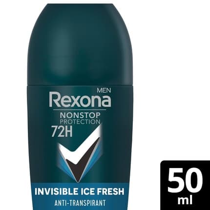 Rexona Nonstop Protection Deo Roll-On Invisible Ice Fresh Antiperspirant with 72 Hours Sweat and Body Odor Protection Invisible Ice Fresh Déodorant (Déo) Homme 50ml