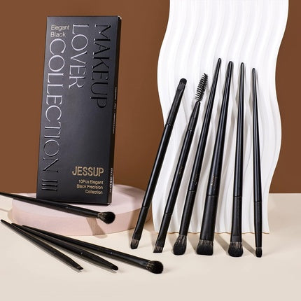 Jessup Eye Makeup Brushes Professional 10Pcs Blending Eye Shadow Liner Crease Duo-end Brow Brush Elegant Black T337