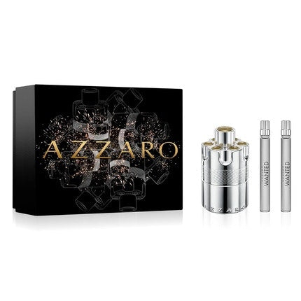 Azzaro Wanted Intense Men's Cologne Coffret 3-Piece Holiday Set Full Size + Travel Size Fragrances Woody Aromatic Spicy Fragrance Lasting Wear Luxury Parfum Azzaro