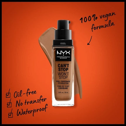 NYX Professional Makeup Can't Stop Won't Stop Full Coverage Foundation Vegan Formula Matte Finish Warm Caramel 15.7