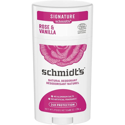 Schmidt's Rose and Vanilla Natural Deodorant Stick for Odor Protection and Wetness Relief 75g Schmidt's