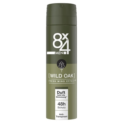 8X4 Men Wild Oak Deodorant Spray with Masculine Woody Scent 150ml 8x4