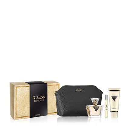 GUESS Seductive Women Eau de Toilette 4 Piece Gift Set - Perfume Spray 2.5 Fl. Oz. Travel Spray 0.5 Fl. Oz., Body Lotion 3.4 Fl. Oz., & Pouch Maison des fragrances